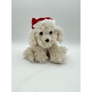 Dan Dee Collectors Choice Plush Shaggy Beige/Tan Maltese Dog w/ Christmas Hat
